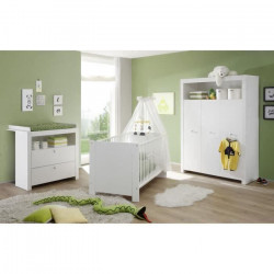 OLIVIA Chambre Bébé Complete : Lit 70*140 cm + Armoire + Commode - blanc