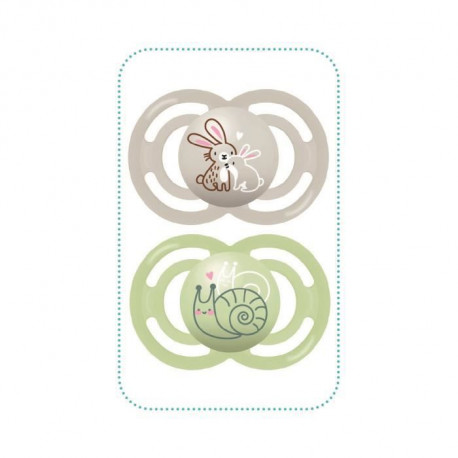 MAM Sucette Perfect - 18+m -  Décor - Silicone - Bte stérilisation -Lot de 2 - Ours / Narval