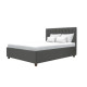 Lit coffre adulte EMILY - 90 x 190 cm - Tissu - Imitation lin gris foncé  - Sommier inclus