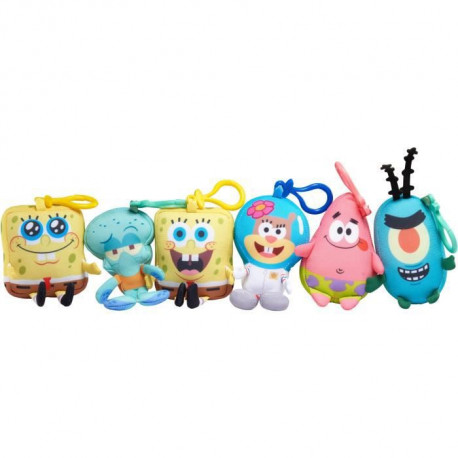 BOB L'EPONGE 12 pieces de mini peluches porte-clés de 10 cm - Assortiment de 6 personnages