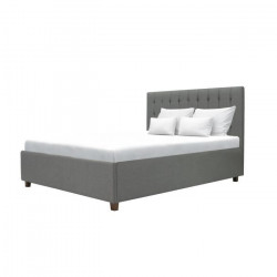 Lit coffre adulte EMILY - 160 x 200 cm - Tissu - Imitation lin gris clair - Sommier inclus