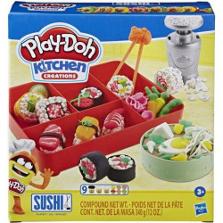 PLAY-DOH - Kitchen Creations - Menu sushis pour enfants - a partir de 3 ans - avec 9 Pots de pâte atoxique PLAY-DOH