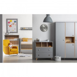 DREAM GRIS Chambre bébé complete : Lit, commode a langer et armoire