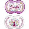 MAM Sucette Décor Animaux - a partir de 18 mois - Silicone - Lot de 2 sucettes en boîte de stérilisation - Beautiful/Paon