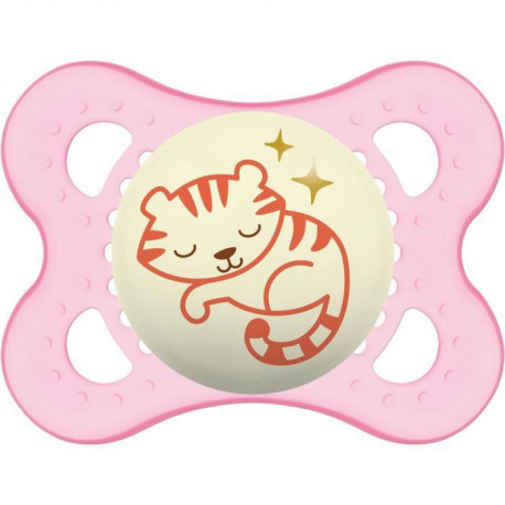 MAM Sucette Nuit - de 2 a 6 mois - Silicone - Lot de 2 - Boîte de stérilisation - Rose/Beige