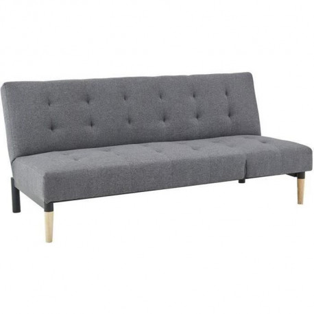 Banquette Clic-Clac 3 places contemporain capitonné - Tissu gris - L 180 x P 83 x H 83 cm - CARLA