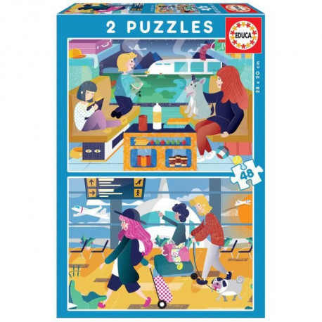 EDUCA - Puzzle - 2X48 AEROPORT ET TRAIN