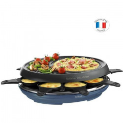 TEFAL RE310401 Colormania Raclette 3 en 1, 8 coupelles, Appareil a raclette grill et crepe, Revetement antiadhésif, bleu acier