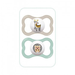 MAM Lot de 2 sucettes Supreme - 6+ mois - Silicone + Boîte de stérilisation - raton Laveur et éléphant