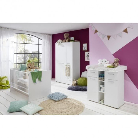 CLEVER Chambre complete bébé : lit 70*140cm + commode + armoire