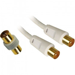 APM Cordon TV - Mâle/Mâle - 9,52mm - Blanc - 5m + Adaptateur Femelle