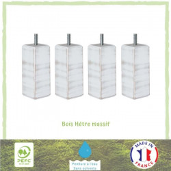 Jeu de pieds carrés brossés L 6 cm x l 6 cm H 14,5 cm - Blanc - Lot de 4