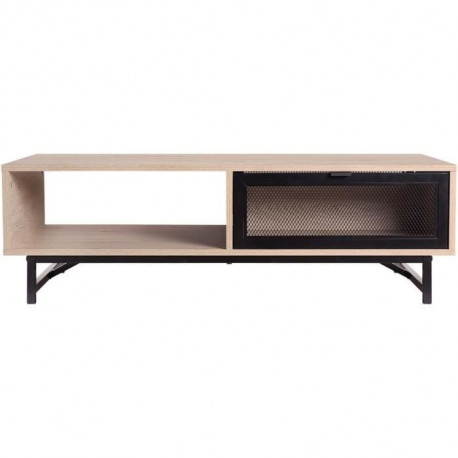Table basse avec 2 tiroirs - Noir et chene - 110 x 60 x 34 cm - VENTURY