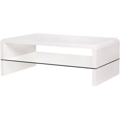 Table basse rectangulaire BELLA -MDF- Blanc laqué  - Style contemporain -1 étagere en verre - 120 x 60 x 40 cm