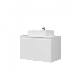 CINA Meuble vasque Salle de bains - 2 portes - Soft Close - L 80cm - Blanc Laqué