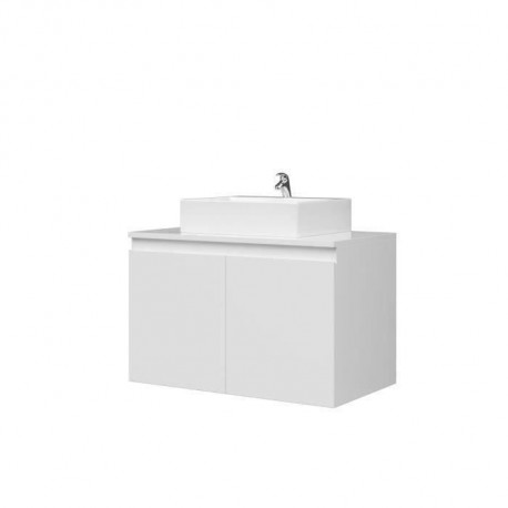 CINA Meuble vasque Salle de bains - 2 portes - Soft Close - L 80cm - Blanc Laqué