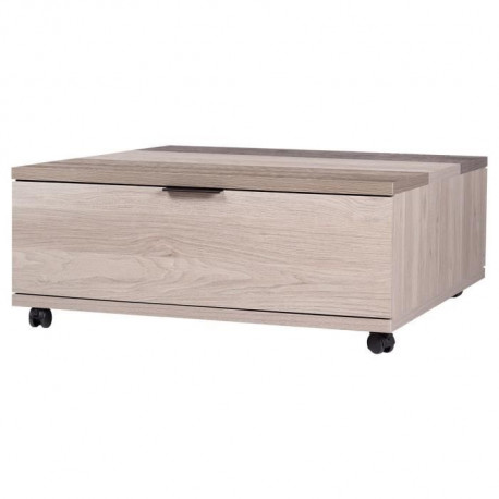 Table basse a roulette 2 tiroirs - Bois et noir - L 80 x P 80 x H 35 cm - CAIRO