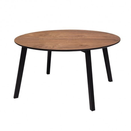 Table basse ronde - Noyer et noir - L 80 x P 80 x H 42 cm - SELIN