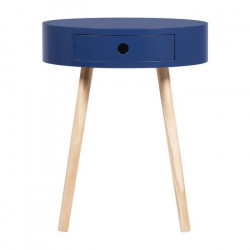 Table de chevet Joé - 1 tiroir - Bleu foncé - MDF laqué avec piétement en Bois pin massif - 48 x 40 x 40 cm