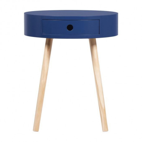 Table de chevet Joé - 1 tiroir - Bleu foncé - MDF laqué avec piétement en Bois pin massif - 48 x 40 x 40 cm