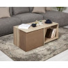 Ensemble table basse bois MDF Décor Naturel + 2 poufs tissu Taupe - L 100 x P 60 x H 41,8 cm - ALICE