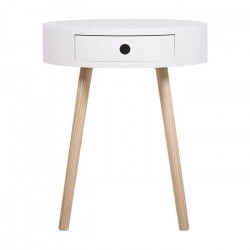 Table de chevet avec 1 tiroir - MDF laqué avec piétement en Bois pin massif - Blanc - Joe