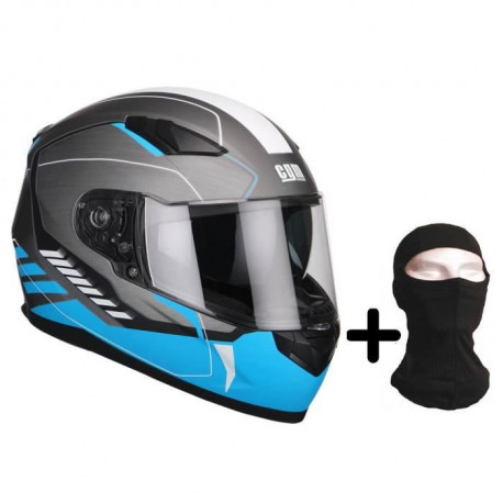 CGM Casque intégral 317G Silverstone + Cagoule - Homme - Noir et bleu