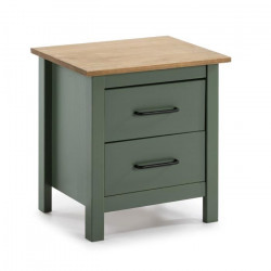 Table de chevet 2 tiroirs - Décor vert -  L 46 x P 36 x H 35 cm - MADINA