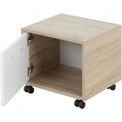 Table de chevet enfant 1 porte sur roulettes - Naturel L:40 H:35 P:35 - Décor Blanc - Modele Camille - GAMI