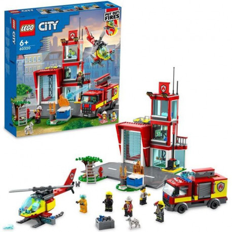 LEGO 60320 City Fire La Caserne Des Pompiers, Set avec Garage, Jouet Camion et Hélicoptere pour les Enfants des 6 ans