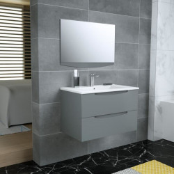 SMILE Salle de bain simple vasque + miroir L 80 cm - 2 tiroirs a fermeture ralenties - Anthracite laqué