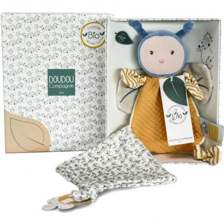 Doudou et Compagnie - Doudou Attache-Tétine  Abeille  - 17 cm - Bleu/Jaune - Cadeau De Naissance Bio -Pollen L'Abeille Bio - …