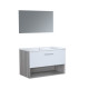 BENTO Salle de bain simple vasque + miroir L 80 cm - 1 tiroir a fermeture ralentie - Blanc et chene