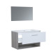 BENTO Salle de bain simple vasque + miroir L 80 cm - 1 tiroir a fermeture ralentie - Blanc et chene
