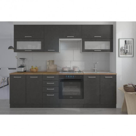 LASSEN Cuisine complete L 260 cm - Décor Gris Matera