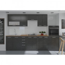 LASSEN Cuisine complete L 300 cm avec demi colonne four et hotte - Gris Matera