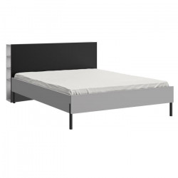 GAMI CASTEL Lit adulte 140x200 cm + Tete de lit - Gris et noir - L 204 x P 146 x H 95 cm