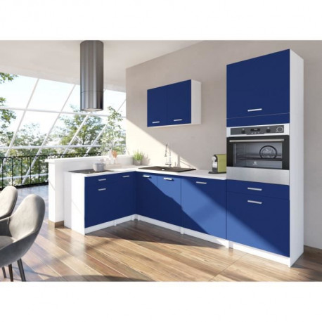 EXTRA Cuisine complete d'angle colonne - L 300cm - Bleu Mat