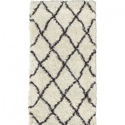 NAZAR ASMA Tapis de couloir Shaggy - Style berbere - 80 x 140 cm - Creme et marron - Motif géométrique