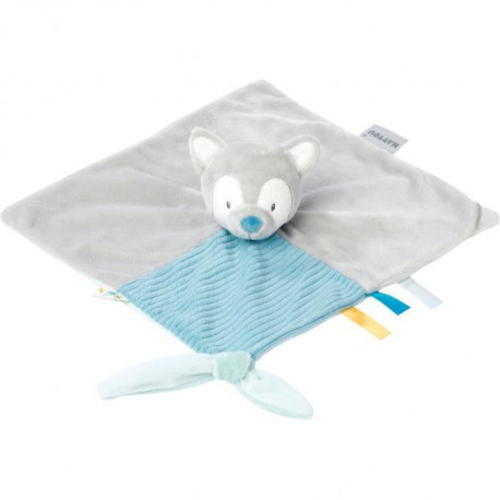 NATTOU Tim & Tiloo Doudou -Tilou le loup -  27 x 27 cm  Gris/Bleu