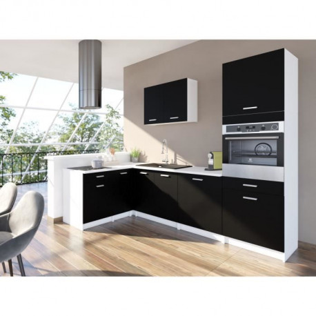EXTRA - Cuisine complete d'angle colonne L 300cm - Noir Mat