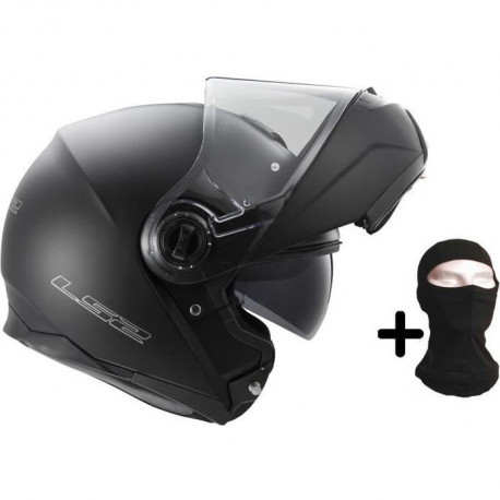 LS2 Casque Modulable Strob Noir Mat + Cagoule
