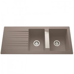 EWI Evier cuisine a encastrer 2 bacs + 1 égouttoir Soledad - Résine - 116 x 50 cm - Gris béton