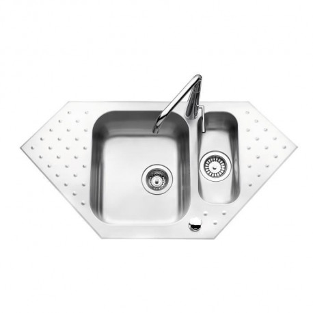 EWI Evier cuisine a encastrer 1,5 bac sans égouttoir Gala - Inox lisse - 98 x 50 cm