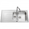 EWI Evier cuisine a encastrer 1,5 bac + 1 égouttoir Saphir - Inox lisse - 100 x 50 cm