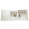 EWI Evier cuisine a encastrer 2 bacs + 1 égouttoir Topaze - Granit - 116 x 50 cm - Blanc