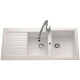 EWI Evier cuisine a encastrer 2 bacs + 1 égouttoir Spirelle - Résine - 116 x 50 cm - Blanc