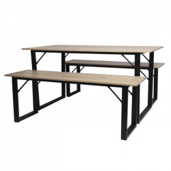 Ensemble Table a manger + 2 bancs - Industriel - L 150 x P 80 x H 75 cm - MARK