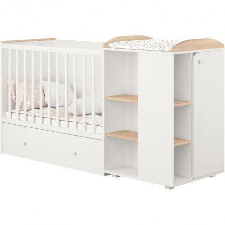 Polini - lit combine evolutif Ameli blanc/naturel de 60x120 cm a 90x190 cm