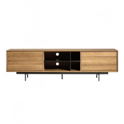 Meuble TV 1 porte et 2 tiroirs - Chene wenge et noir - L 180 x P 40 x H 50 cm - BEATRIZ